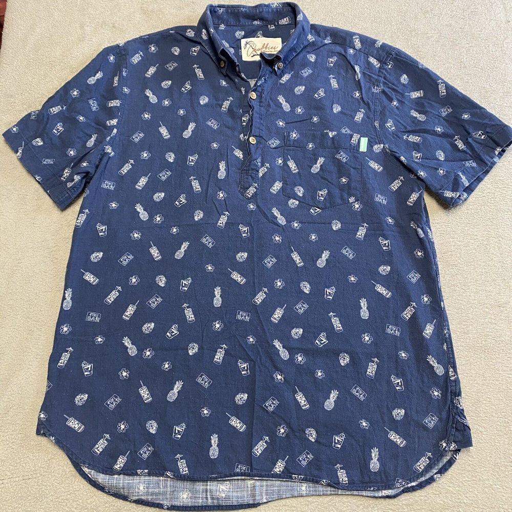 Chubbies Shirt‎ Mens Medium Blue The Nutter Tiki Bar Pineapple Beach Popover